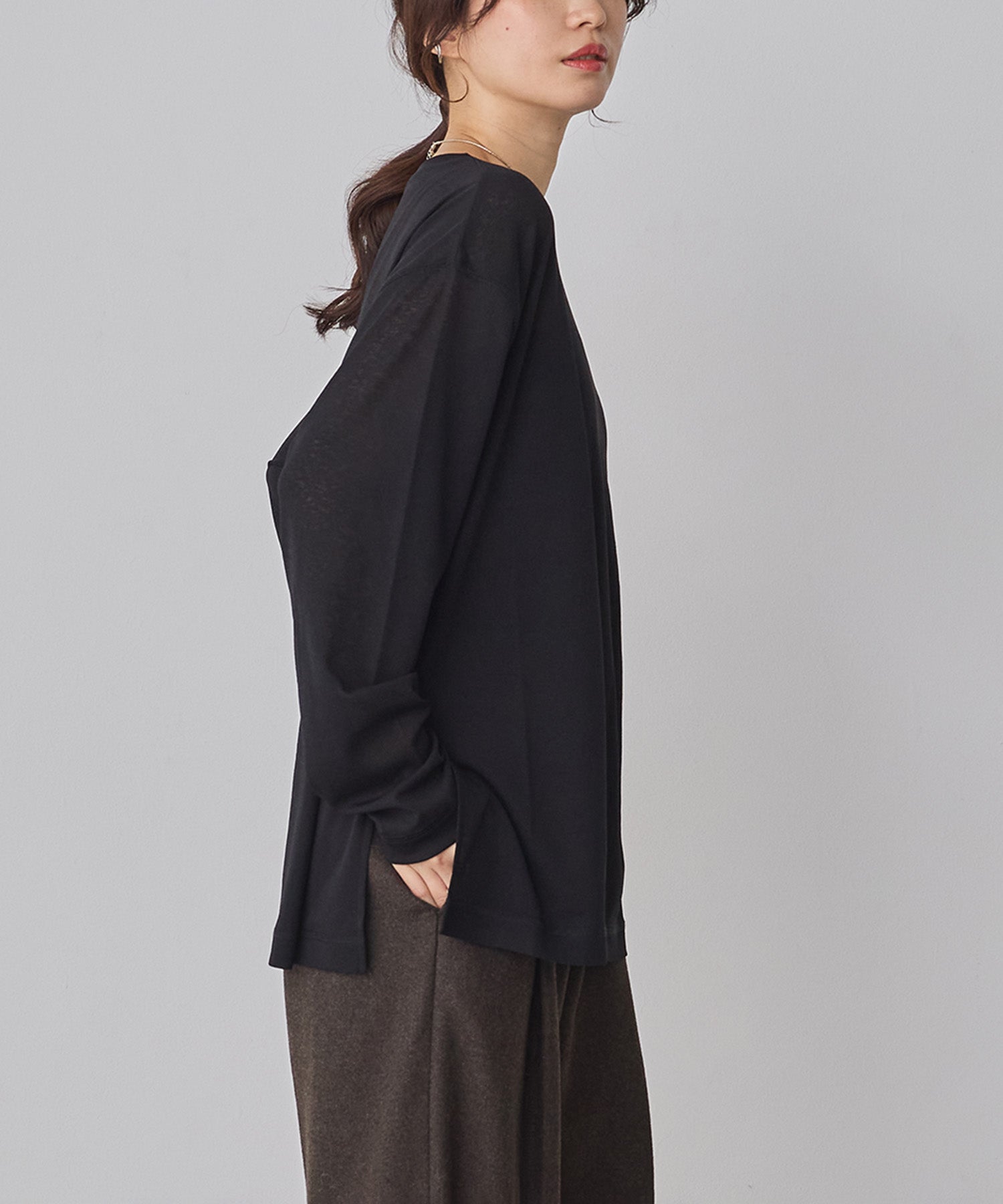 SHEER WAFFLE CREW NECK TOPS