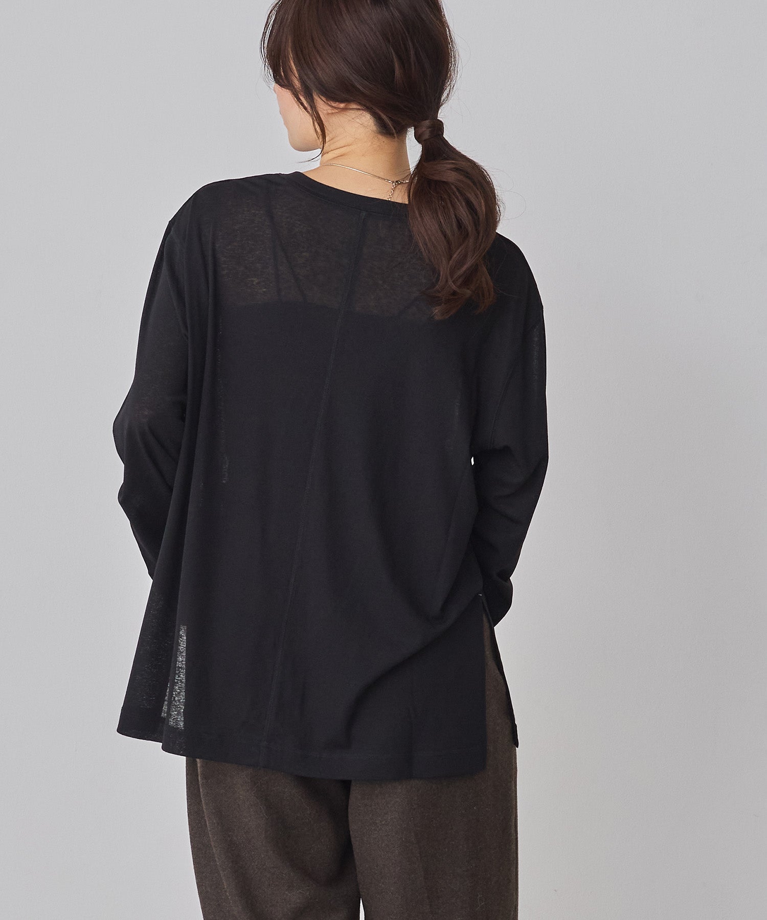 SHEER WAFFLE CREW NECK TOPS