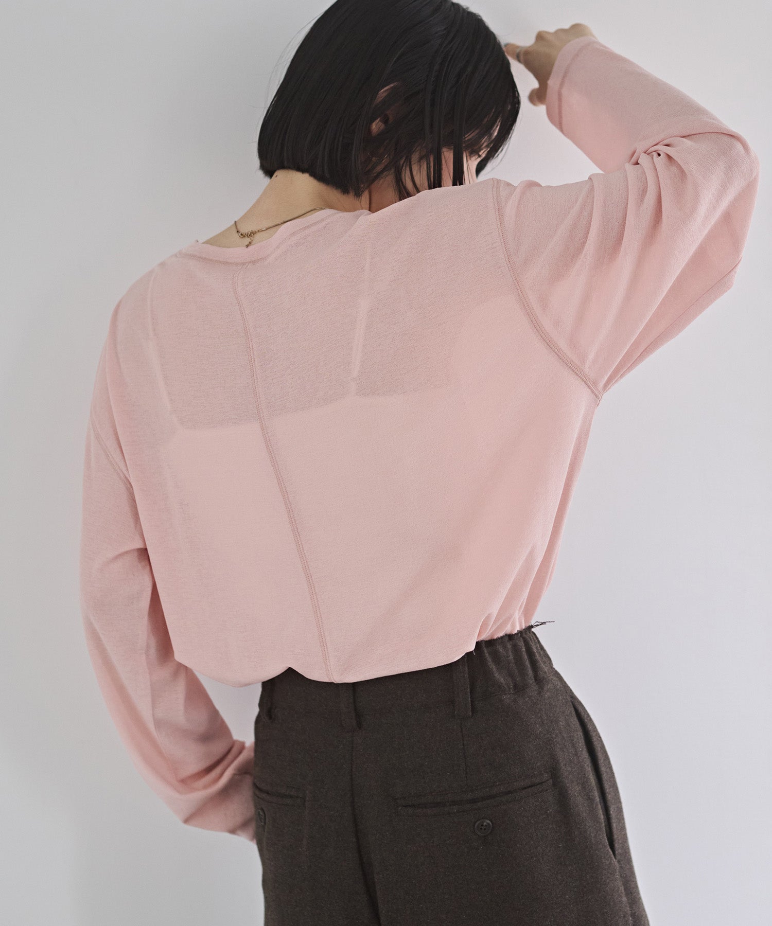 SHEER WAFFLE CREW NECK TOPS