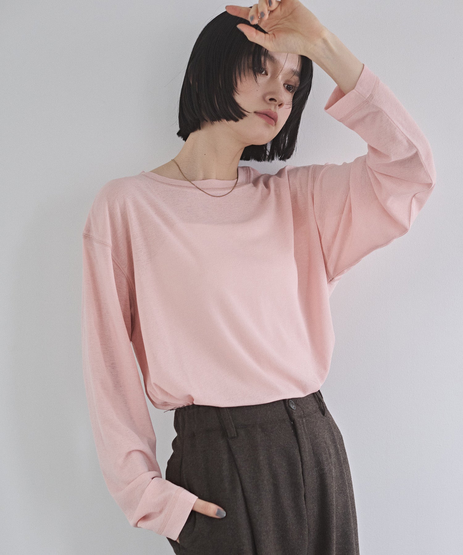 SHEER WAFFLE CREW NECK TOPS