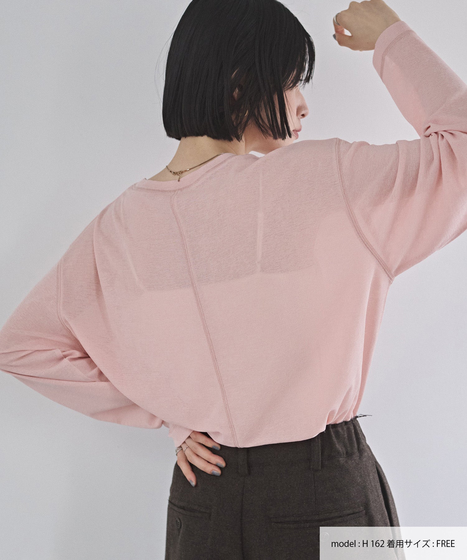 クルーネック シアーワッフルトップス