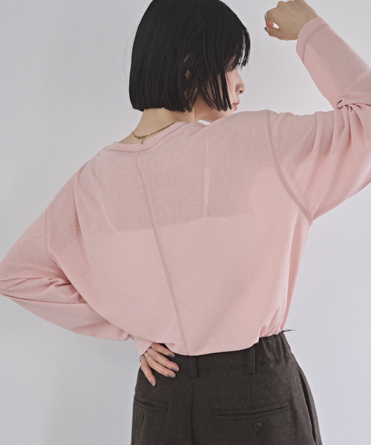 SHEER WAFFLE CREW NECK TOPS