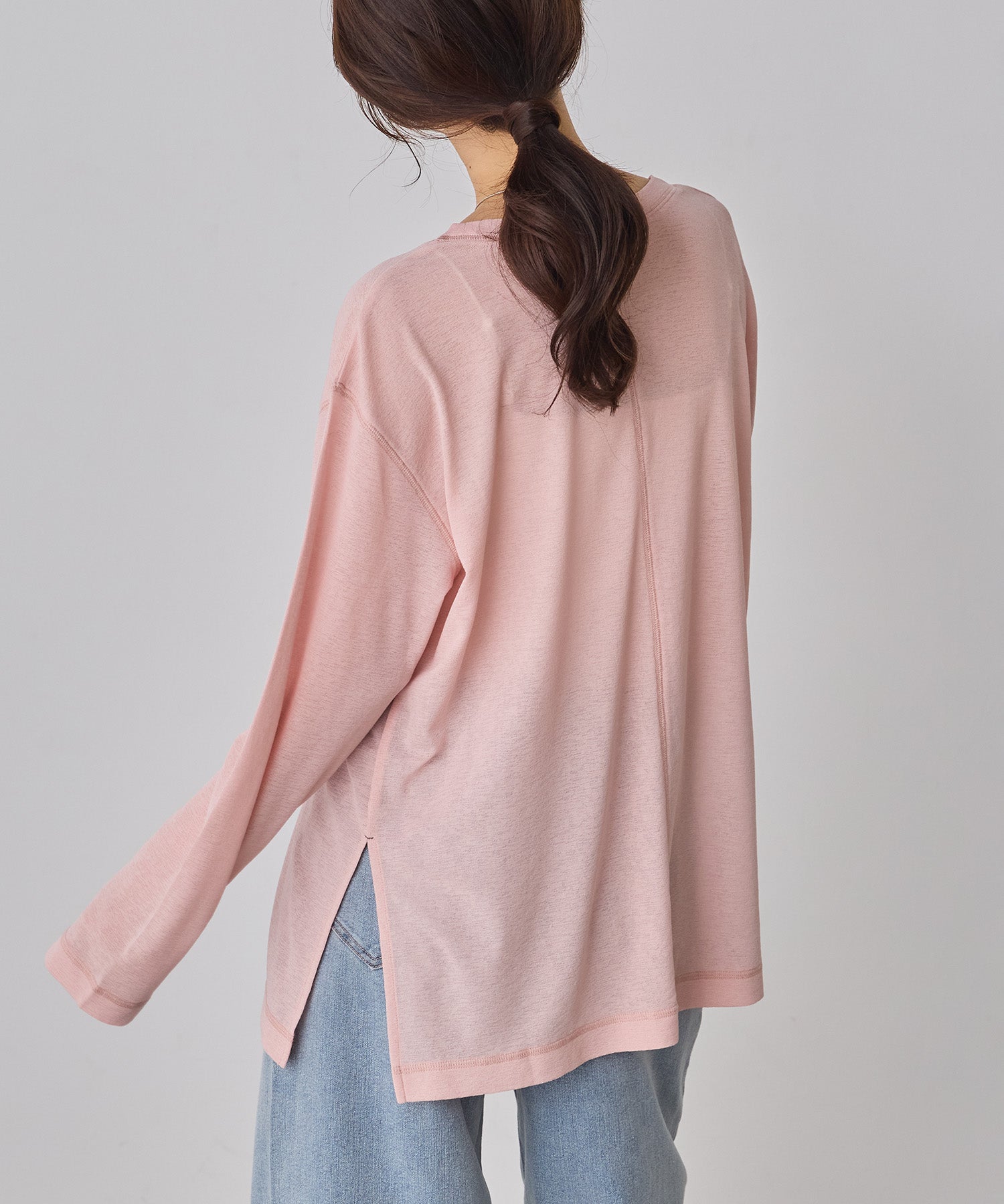 SHEER WAFFLE CREW NECK TOPS