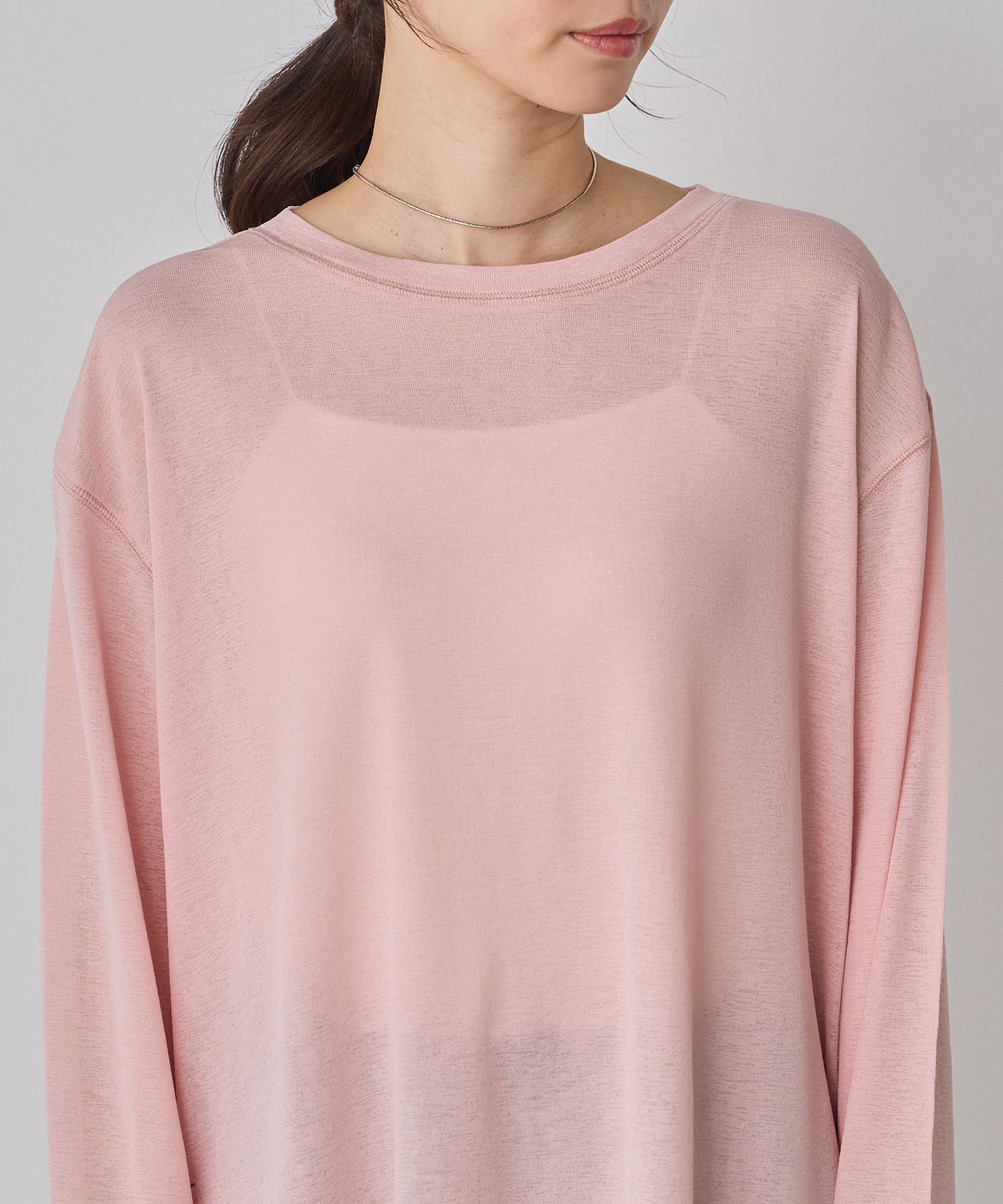 SHEER WAFFLE CREW NECK TOPS