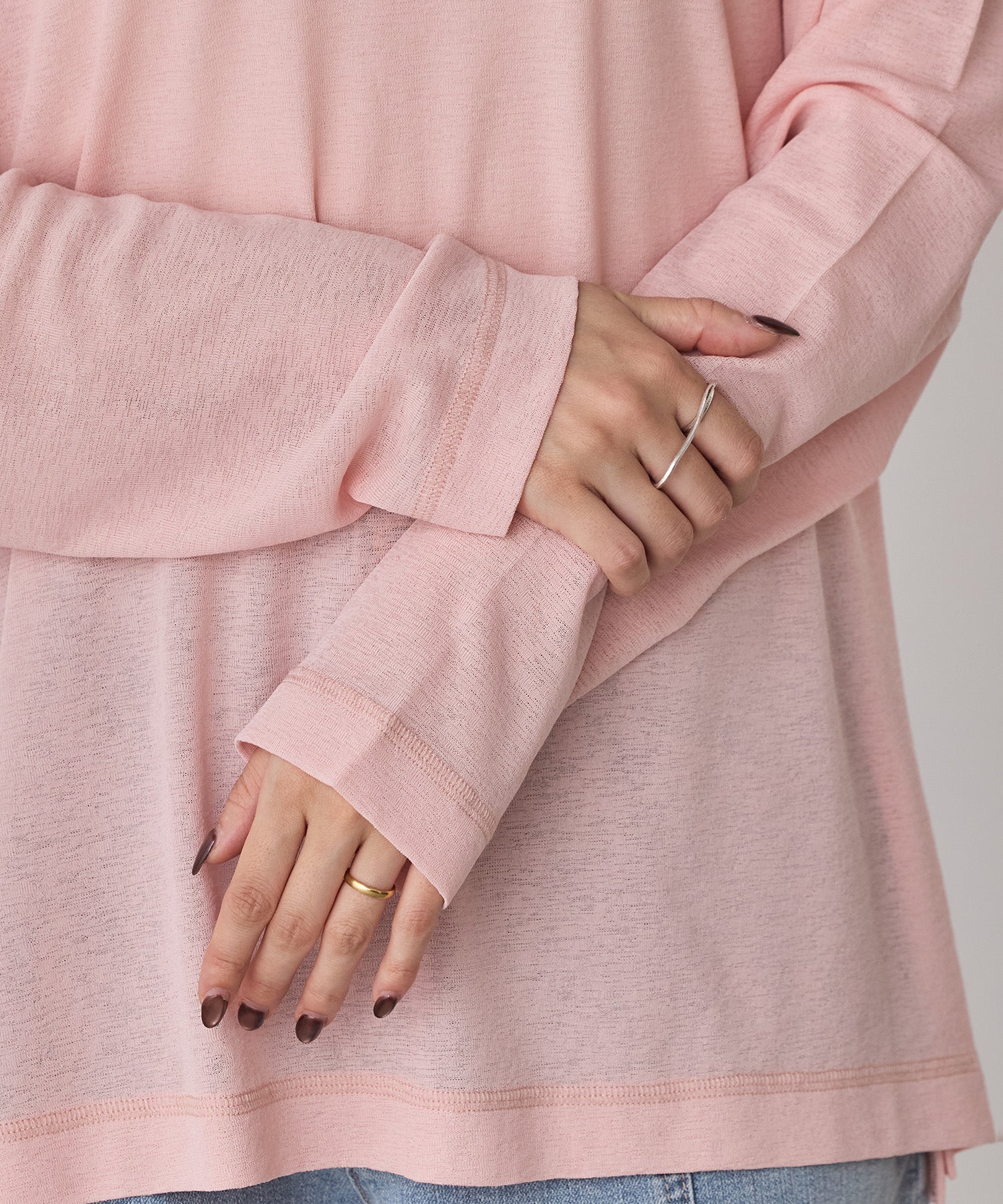 SHEER WAFFLE CREW NECK TOPS