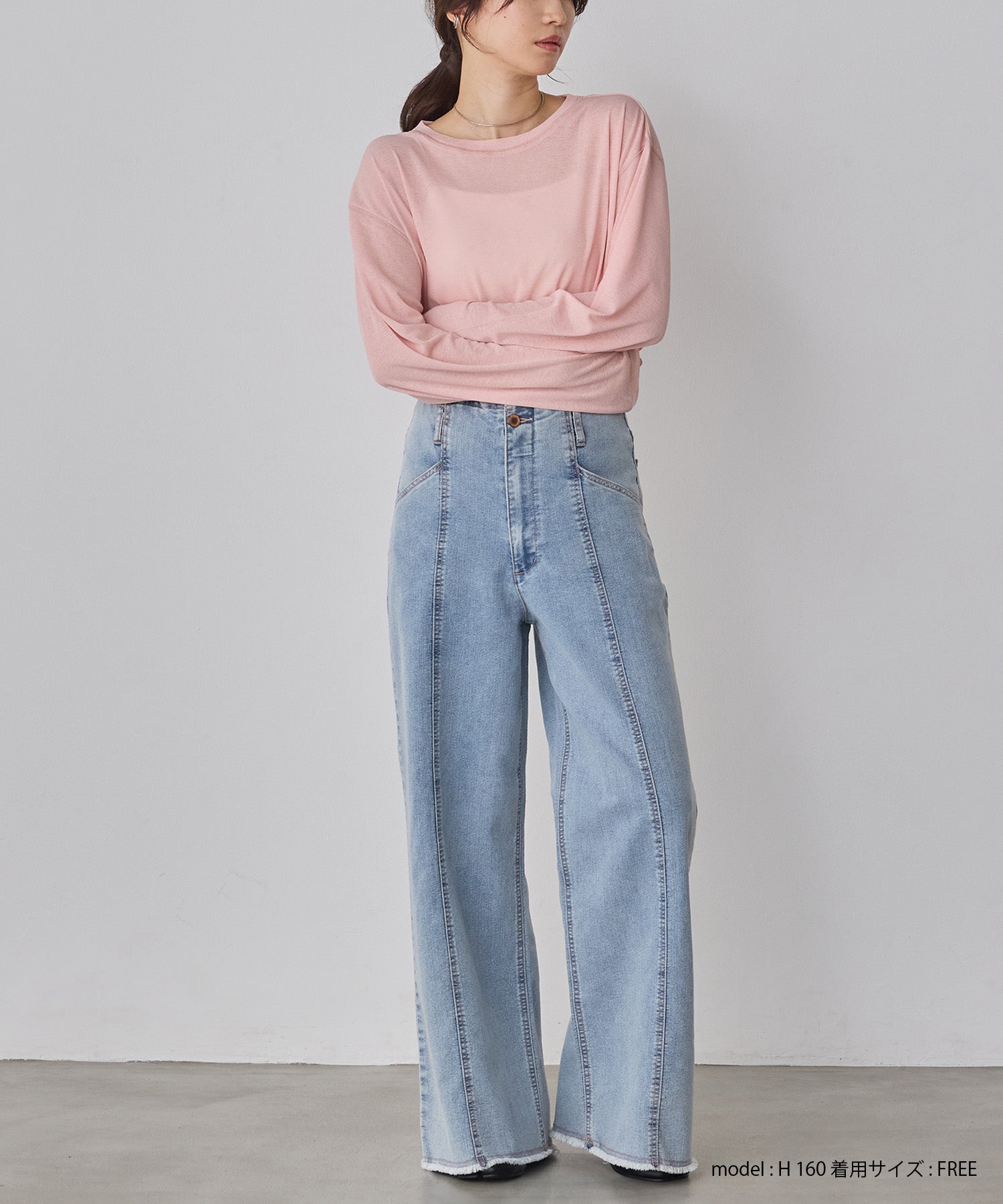 クルーネック シアーワッフルトップス