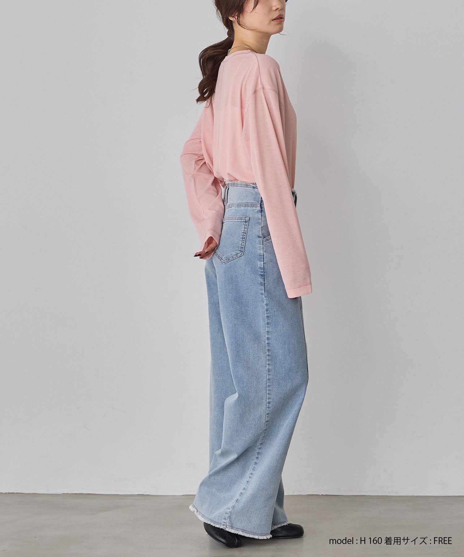 クルーネック シアーワッフルトップス