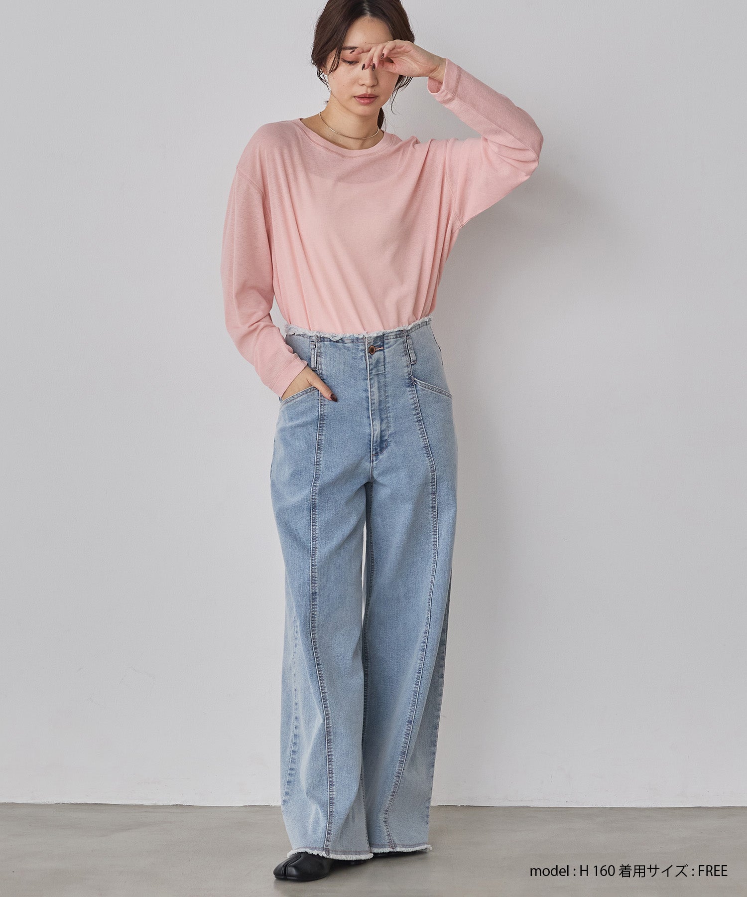 クルーネック シアーワッフルトップス