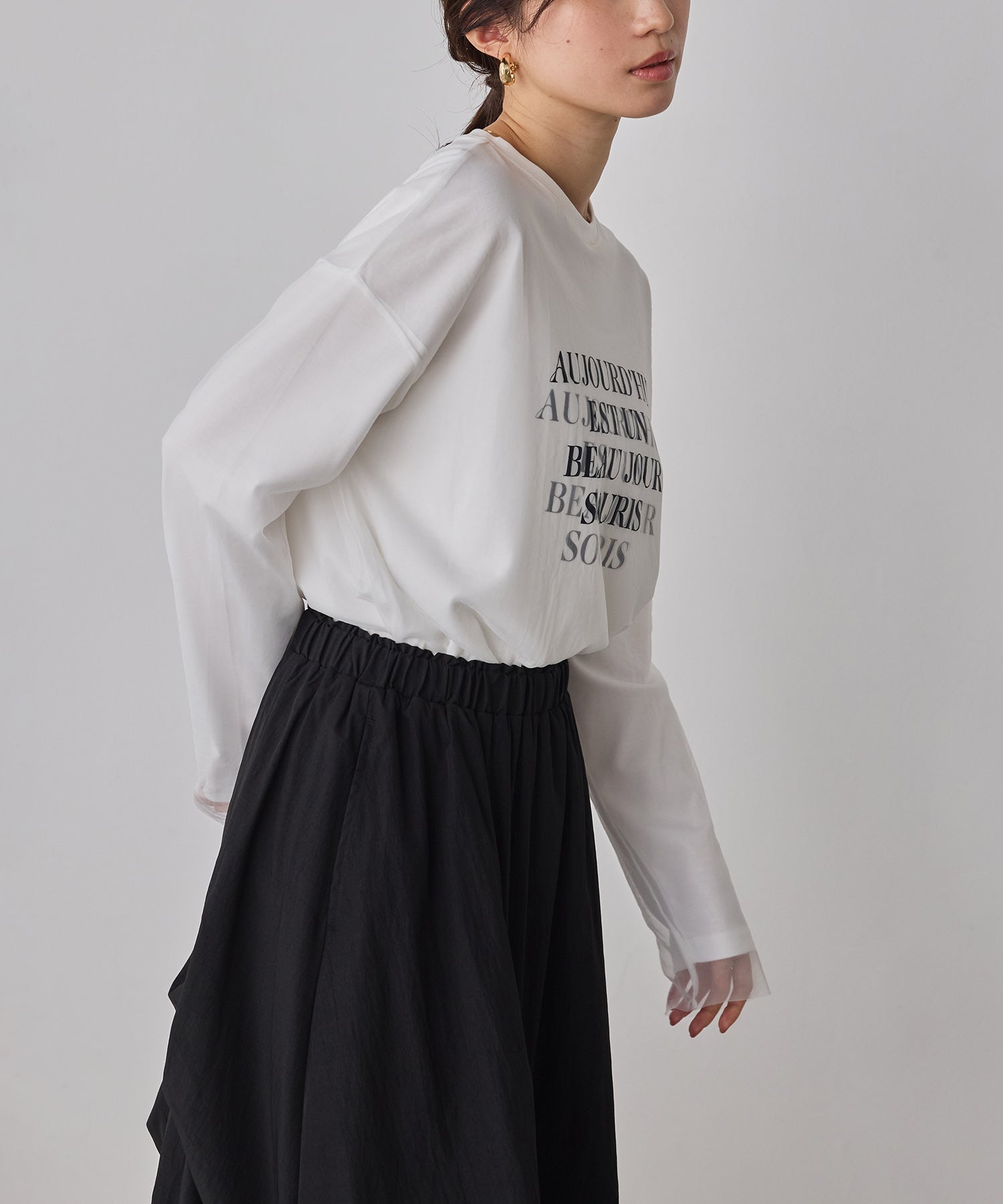TULLE LAYERED PRINT LONG T-SHIRT