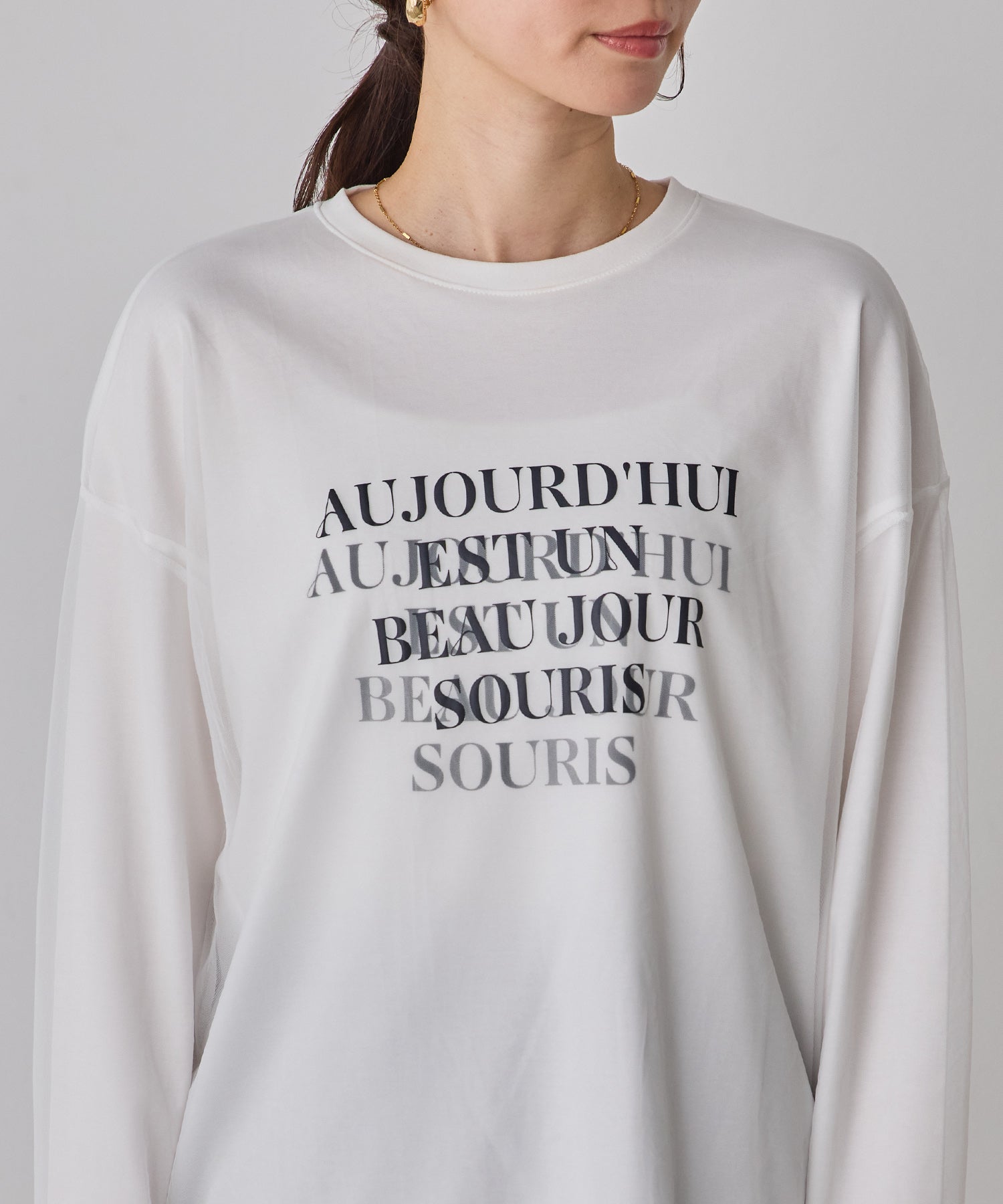 TULLE LAYERED PRINT LONG T-SHIRT