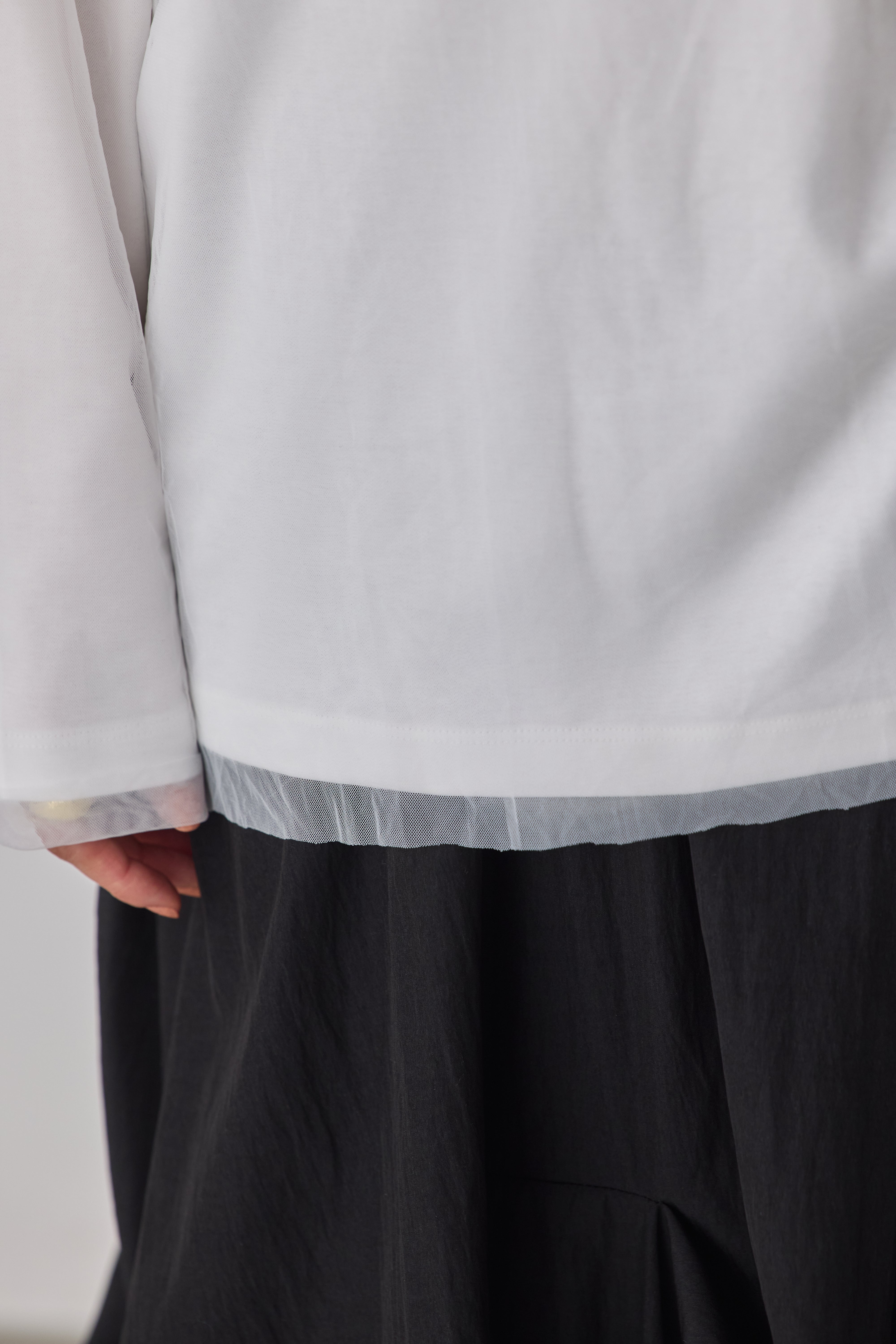 TULLE LAYERED PRINT LONG T-SHIRT