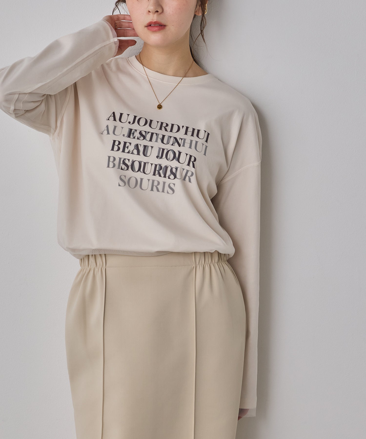 TULLE LAYERED PRINT LONG T-SHIRT