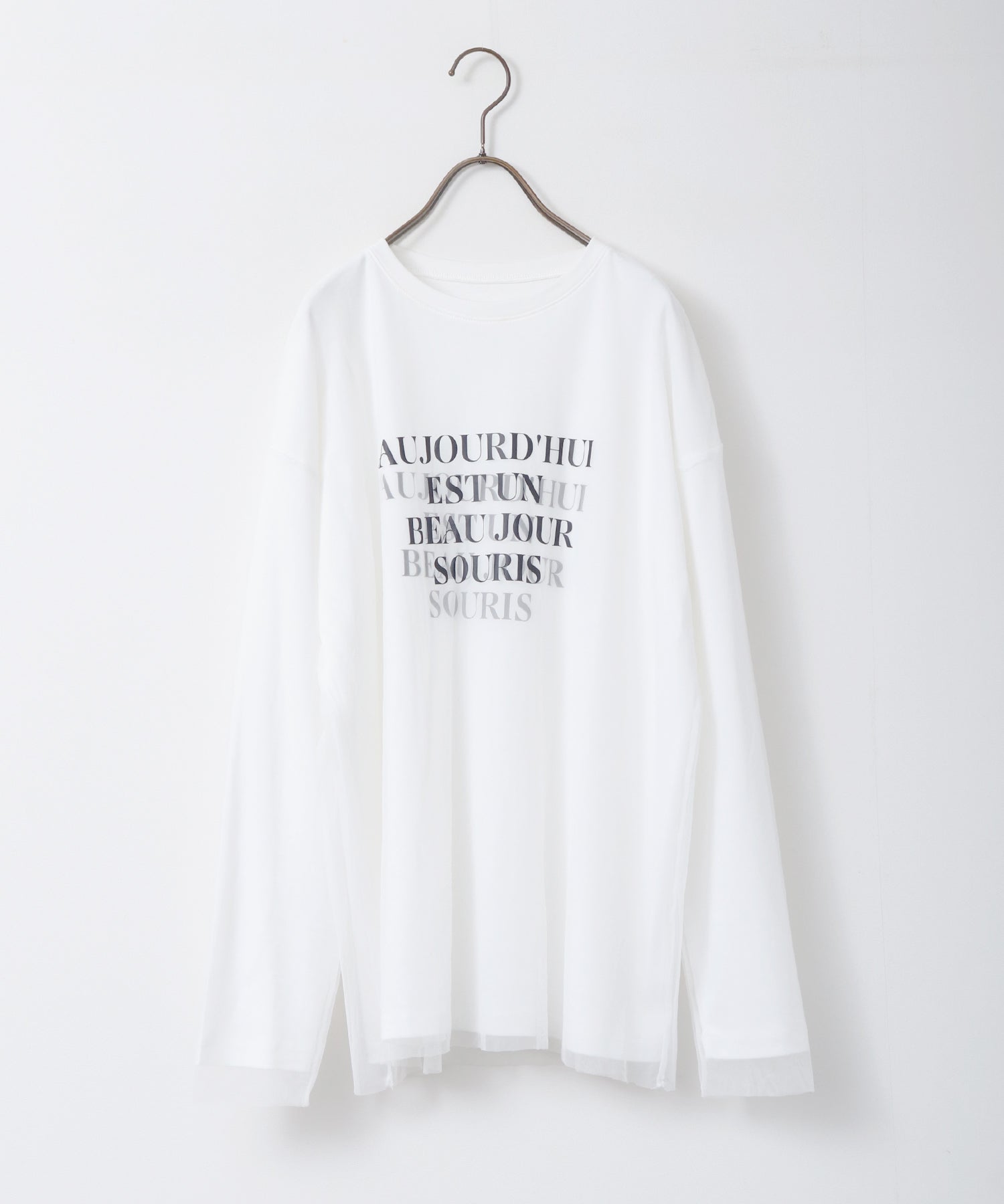 TULLE LAYERED PRINT LONG T-SHIRT