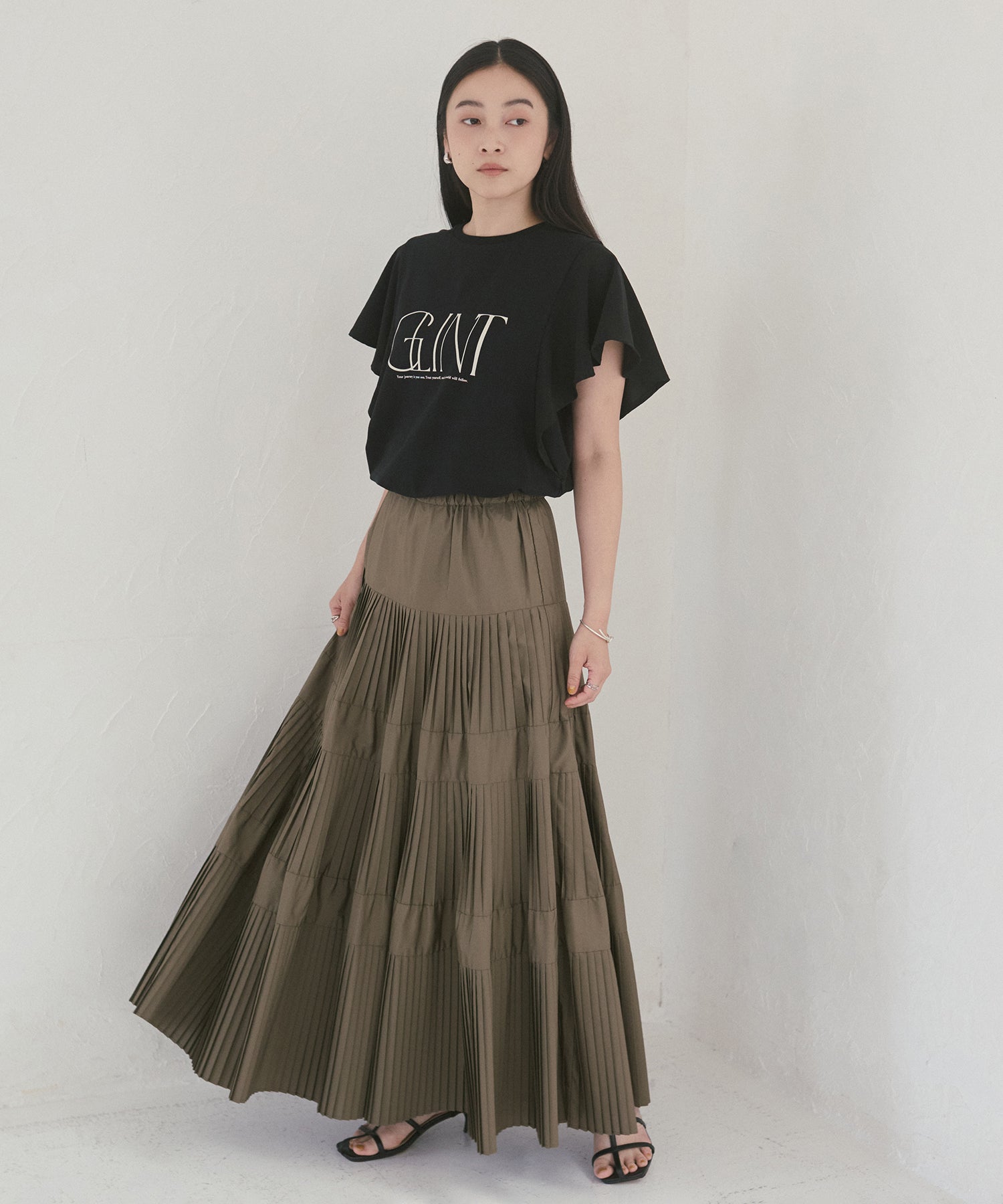 FRILLED-SLEEVE LOGO T-SHIRT