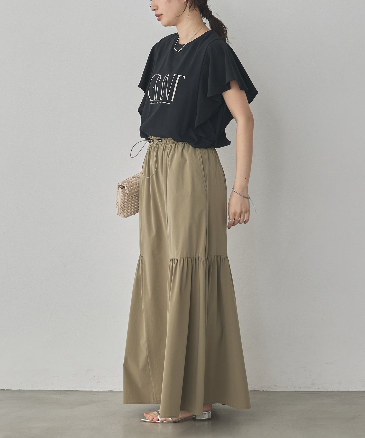 FRILLED-SLEEVE LOGO T-SHIRT