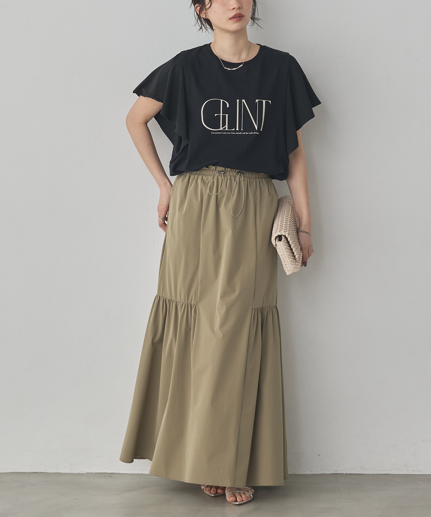 FRILLED-SLEEVE LOGO T-SHIRT