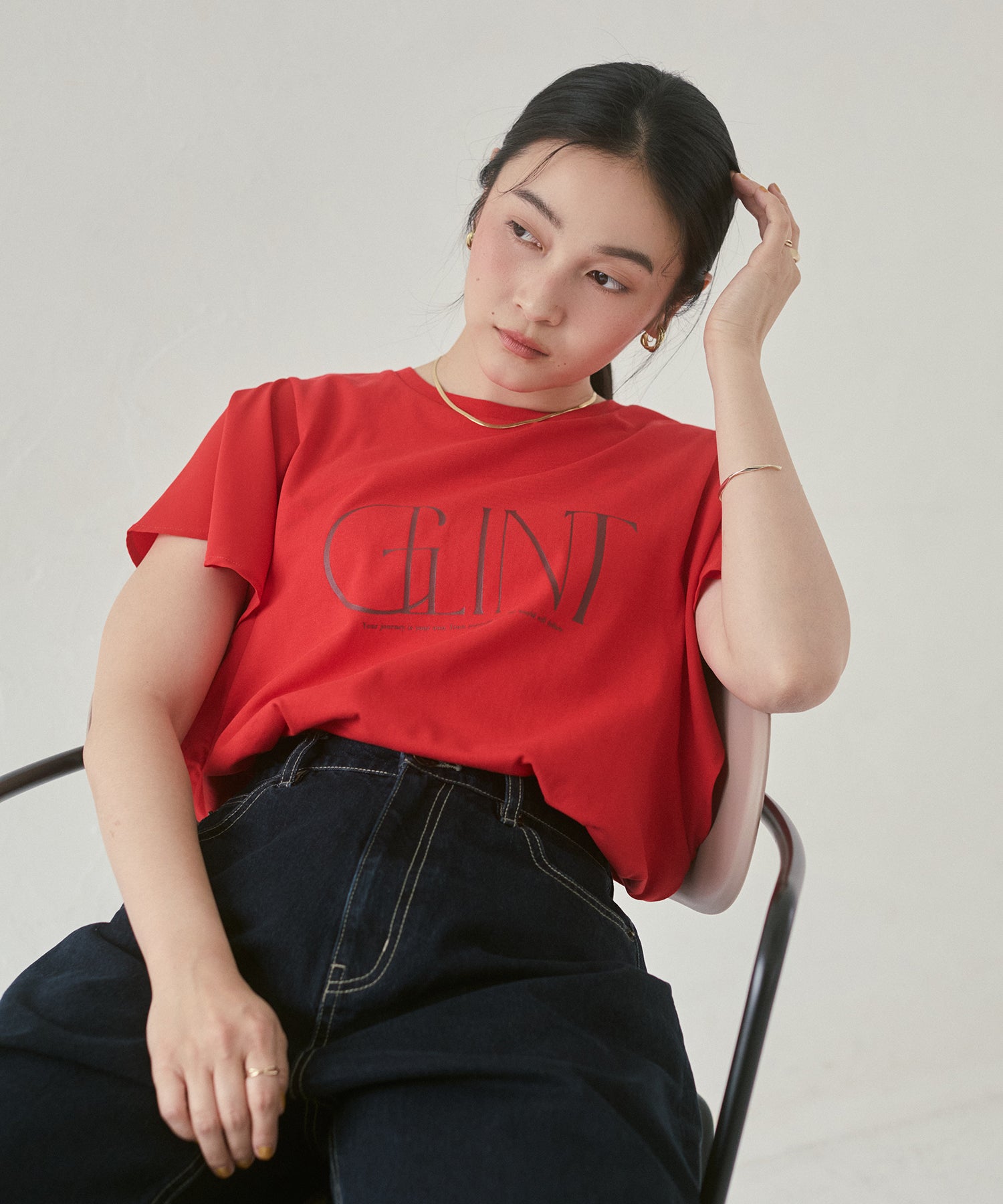 FRILLED-SLEEVE LOGO T-SHIRT