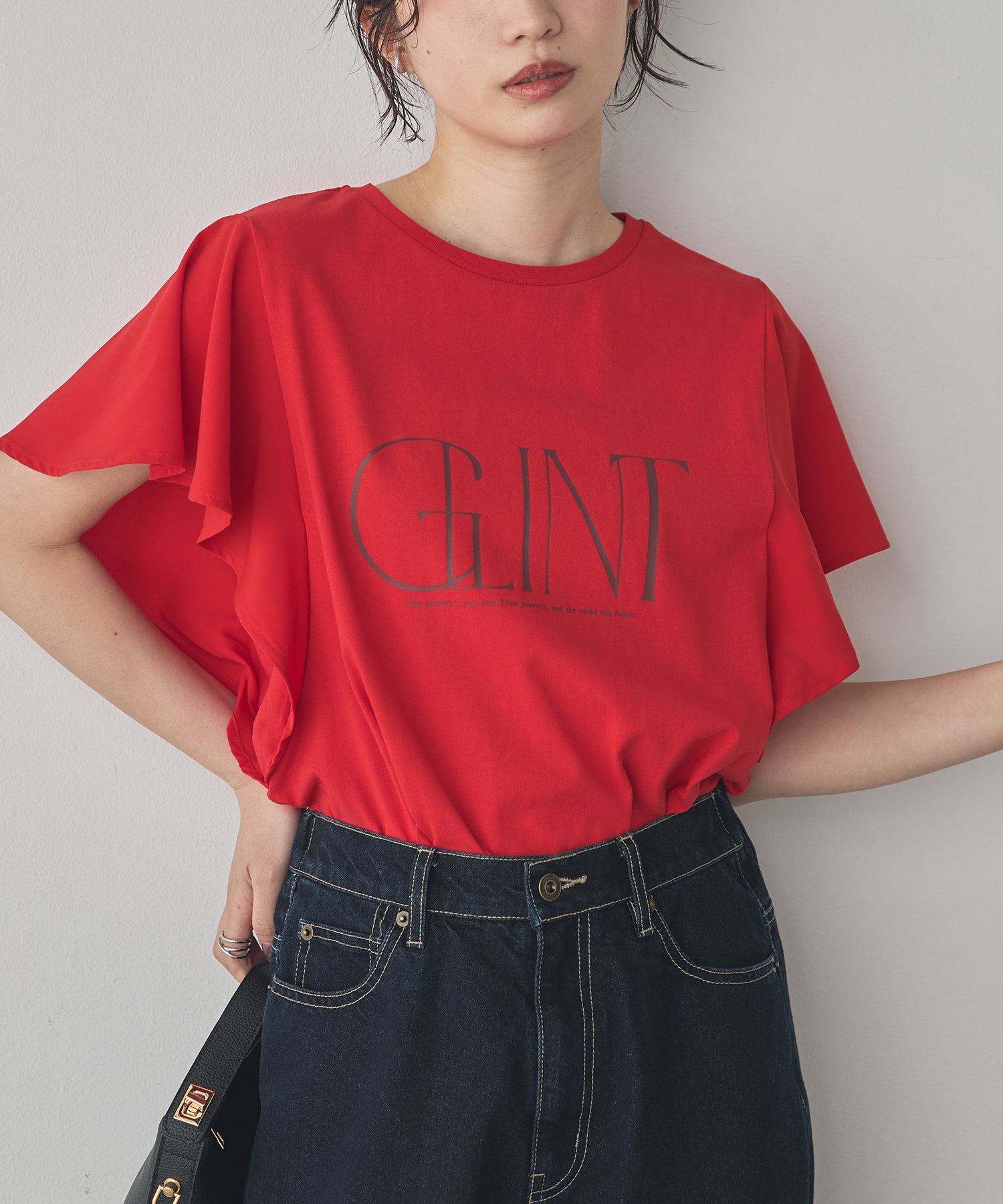 FRILLED-SLEEVE LOGO T-SHIRT