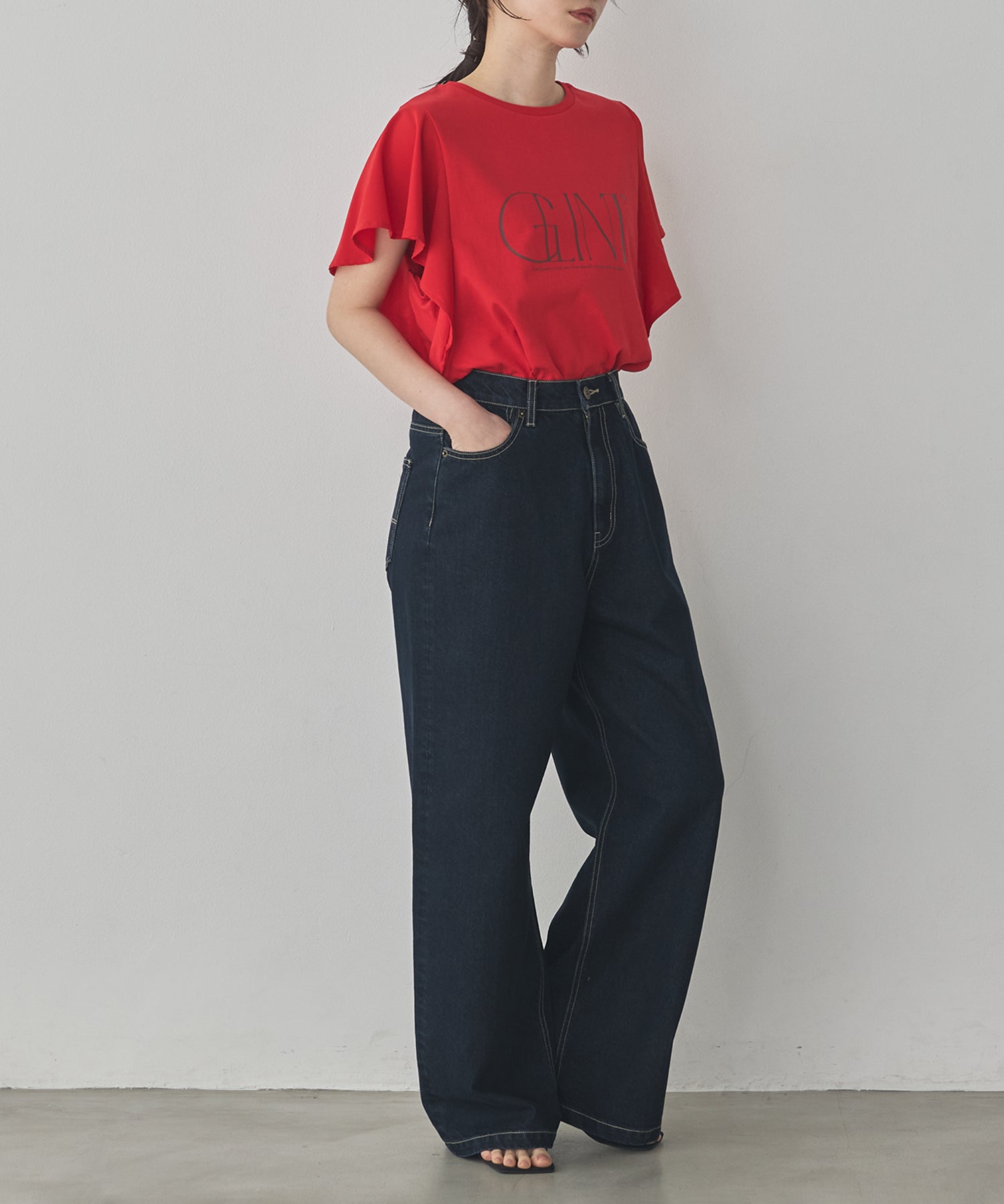FRILLED-SLEEVE LOGO T-SHIRT