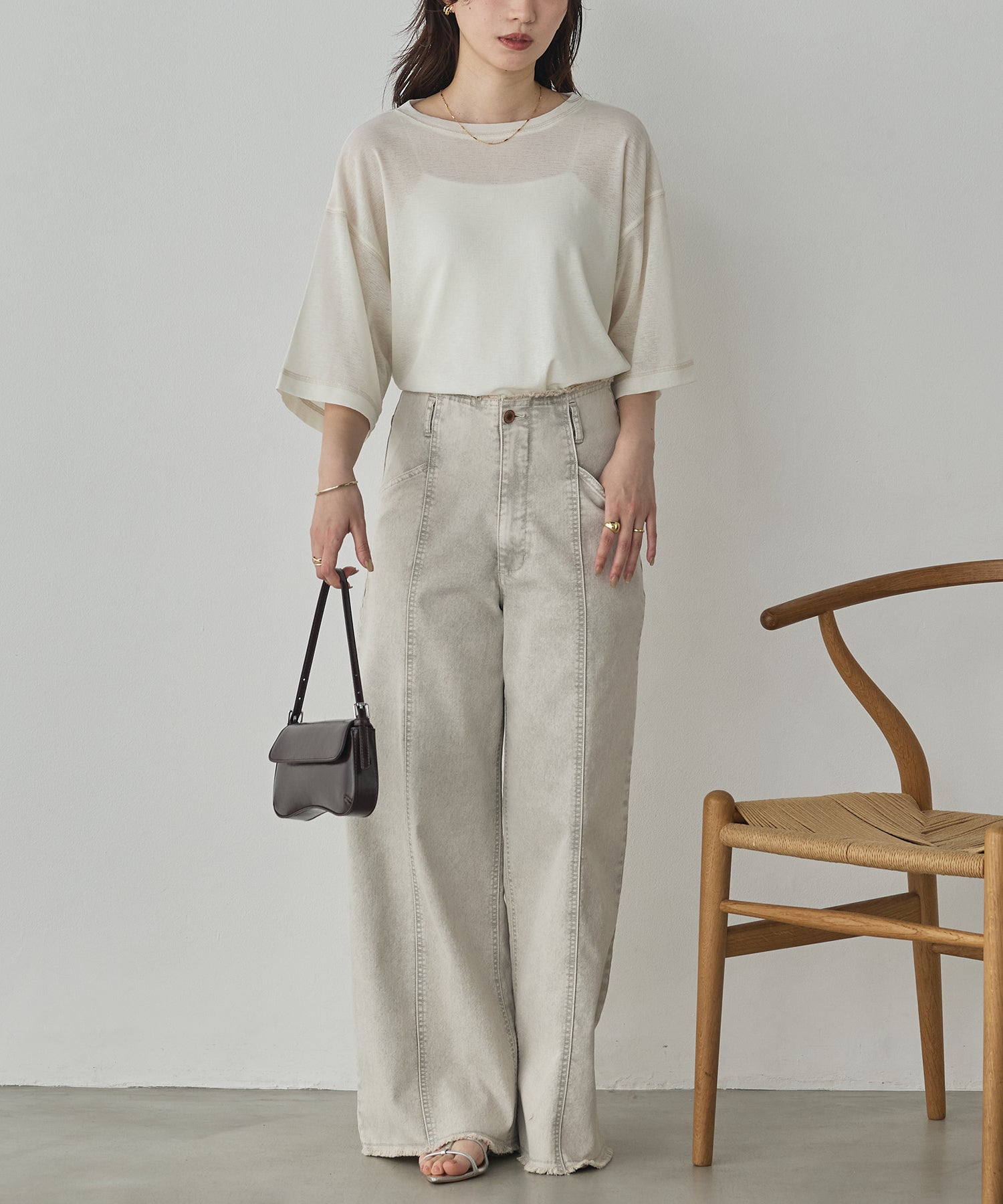 SHEER WAFFLE T-SHIRT WITH SUBTLE COLOR-BLOCKED STITCHING