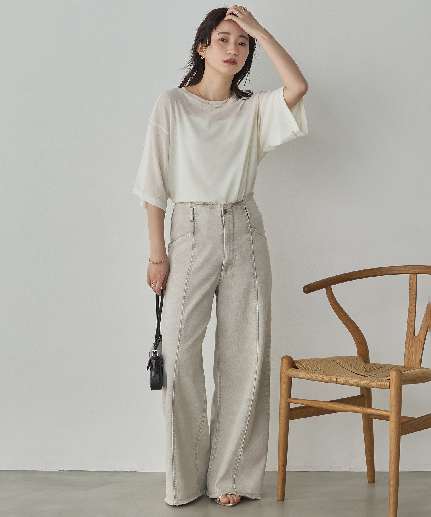 SHEER WAFFLE T-SHIRT WITH SUBTLE COLOR-BLOCKED STITCHING