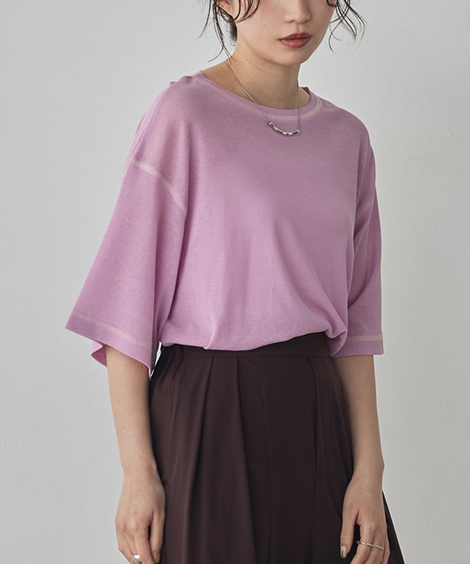 SHEER WAFFLE T-SHIRT WITH SUBTLE COLOR-BLOCKED STITCHING