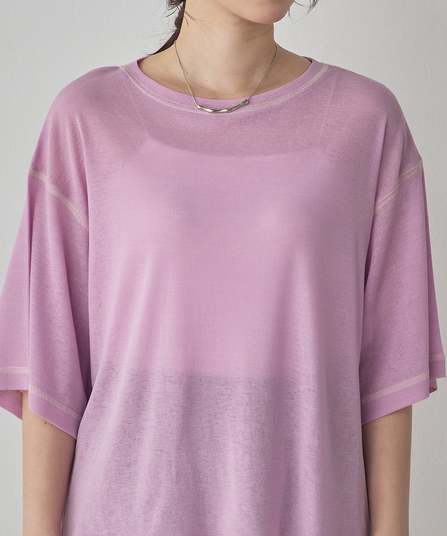 SHEER WAFFLE T-SHIRT WITH SUBTLE COLOR-BLOCKED STITCHING