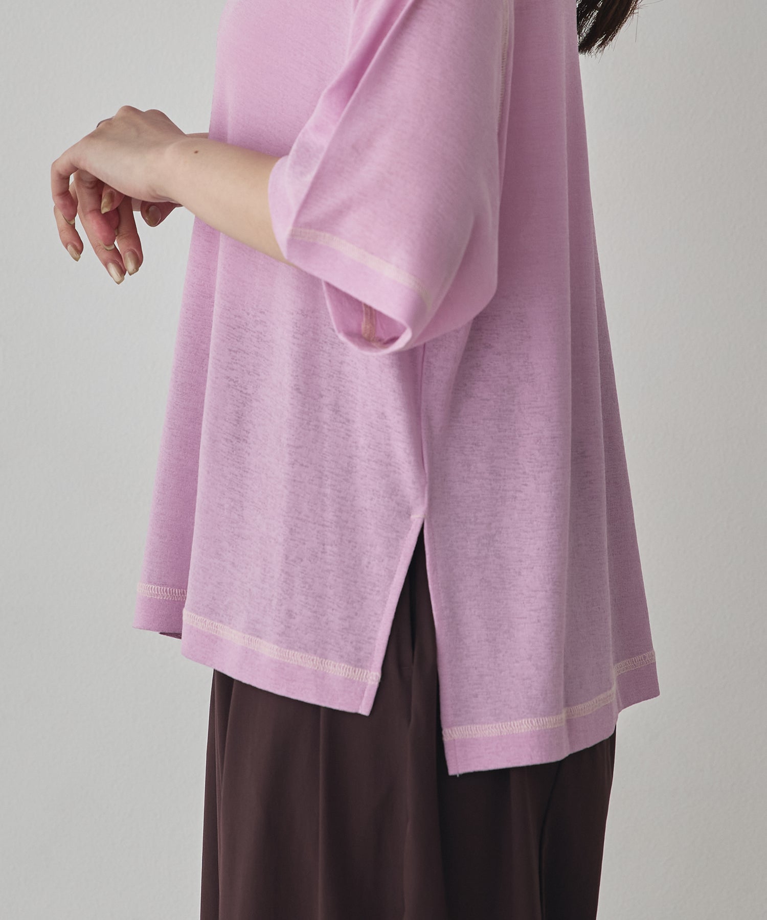 SHEER WAFFLE T-SHIRT WITH SUBTLE COLOR-BLOCKED STITCHING