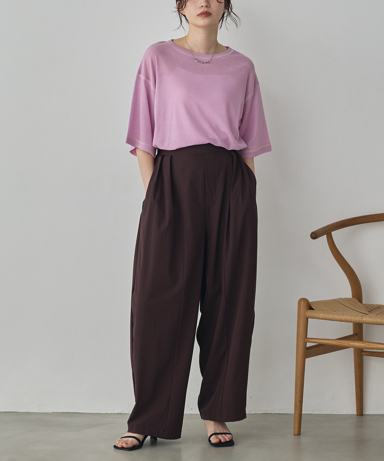 SHEER WAFFLE T-SHIRT WITH SUBTLE COLOR-BLOCKED STITCHING