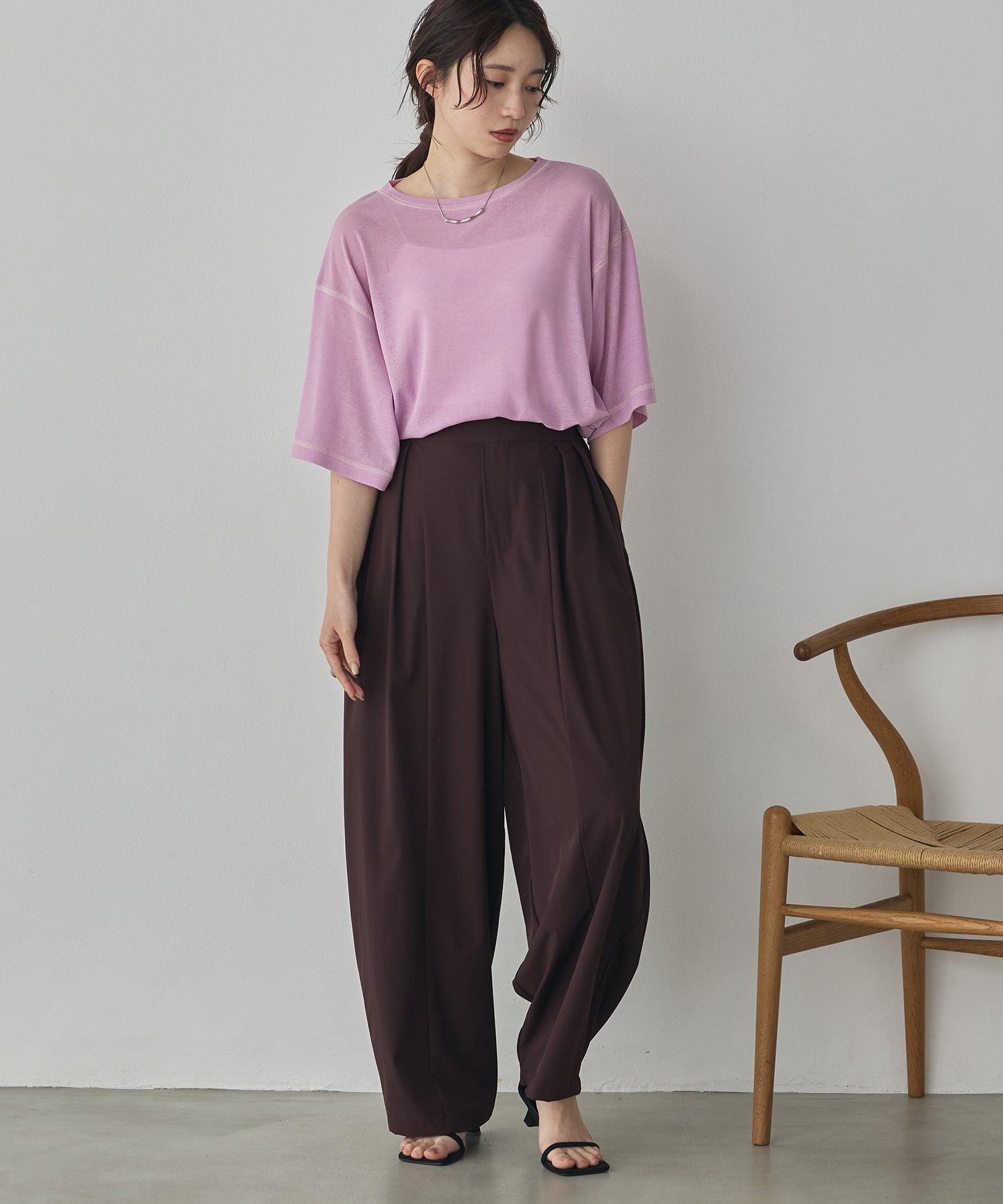 SHEER WAFFLE T-SHIRT WITH SUBTLE COLOR-BLOCKED STITCHING