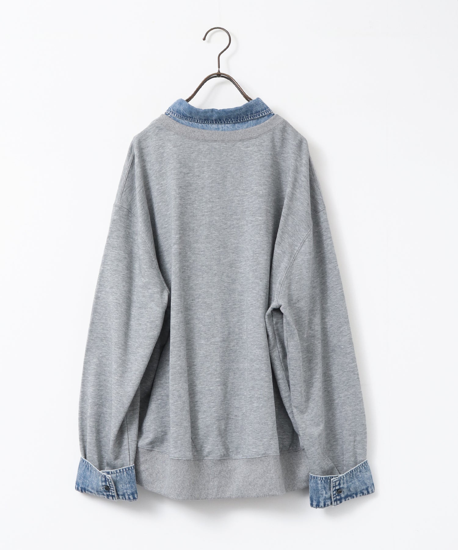 DENIM-COLLAR DOCKING FAKE-LAYERED TOP