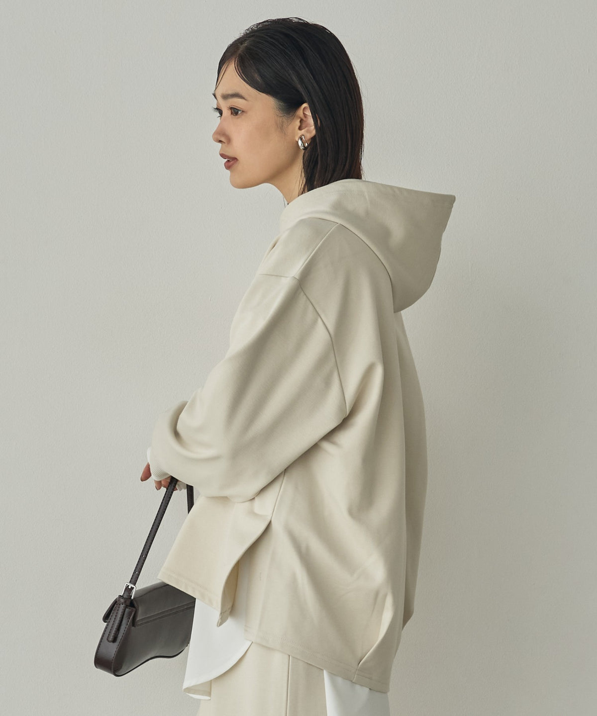 BRUSHED-LINING, SIDE-SLIT, FLOWY HOODIE