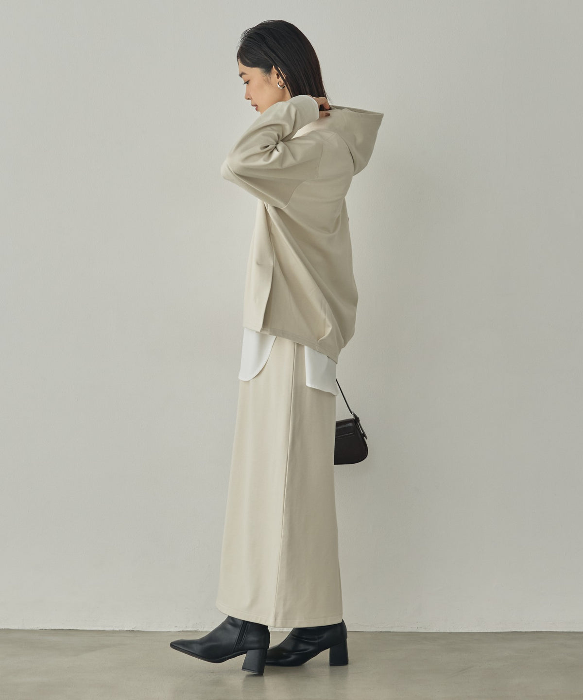 BRUSHED-LINING, SIDE-SLIT, FLOWY HOODIE