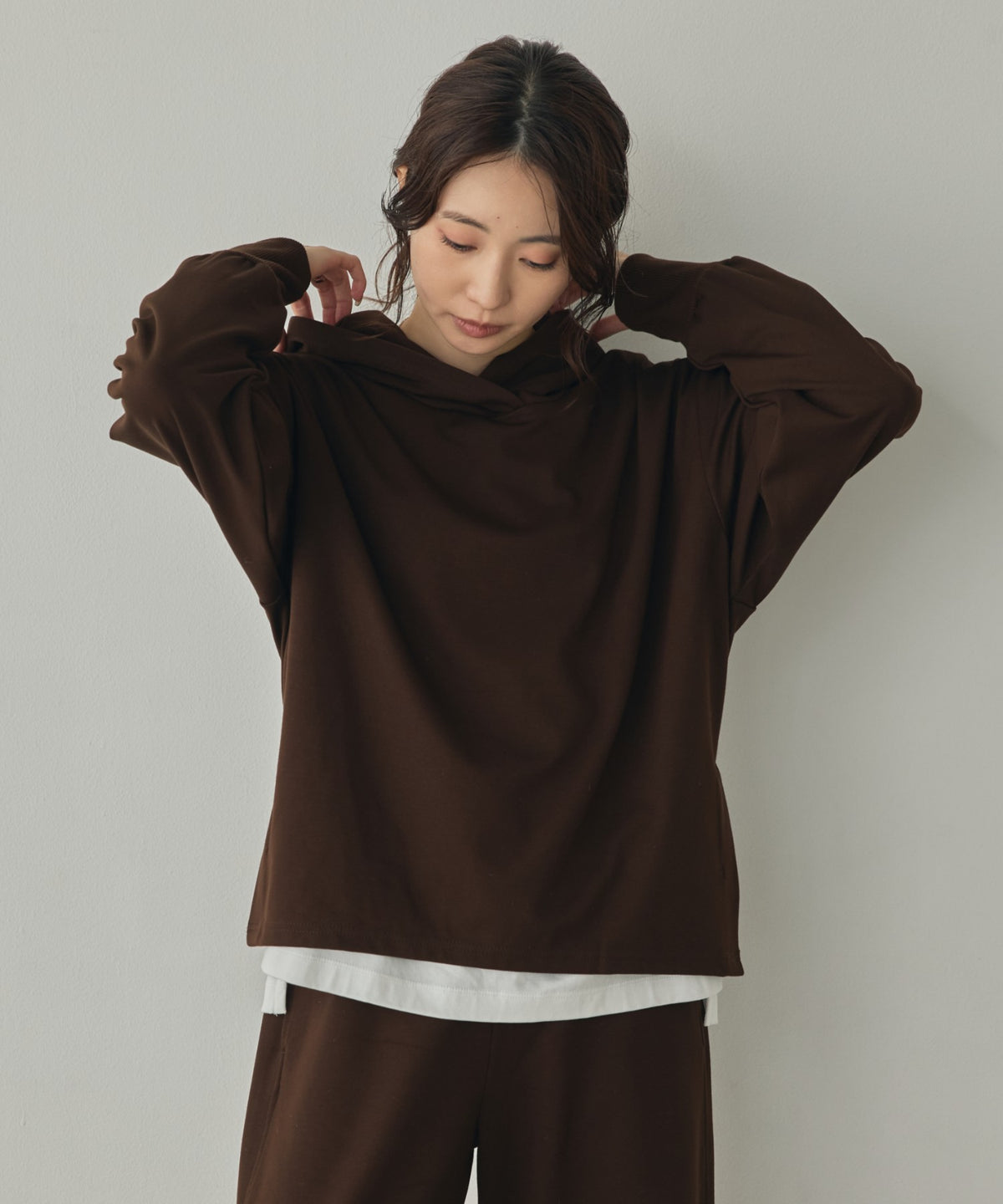BRUSHED-LINING, SIDE-SLIT, FLOWY HOODIE
