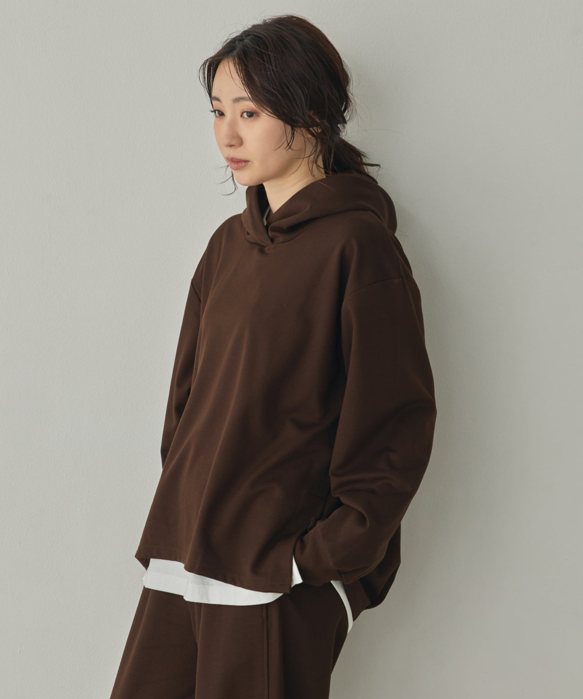 BRUSHED-LINING, SIDE-SLIT, FLOWY HOODIE