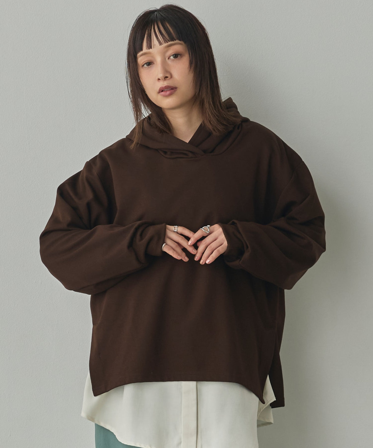 BRUSHED-LINING, SIDE-SLIT, FLOWY HOODIE
