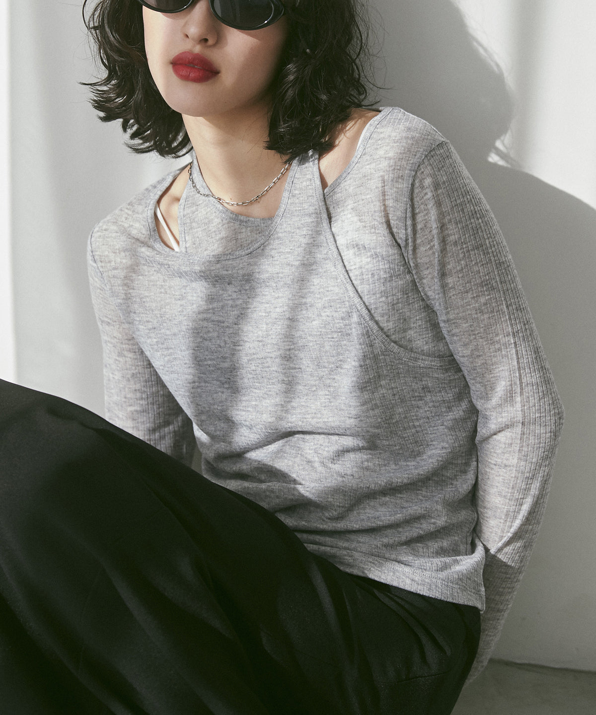 LIMITED] RANDOM RIB LAYERED SHEER TOPS