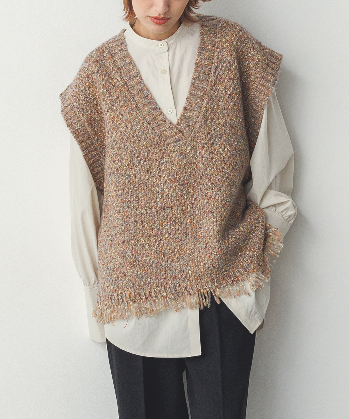 LAME BLEND FRINGE KNIT VEST