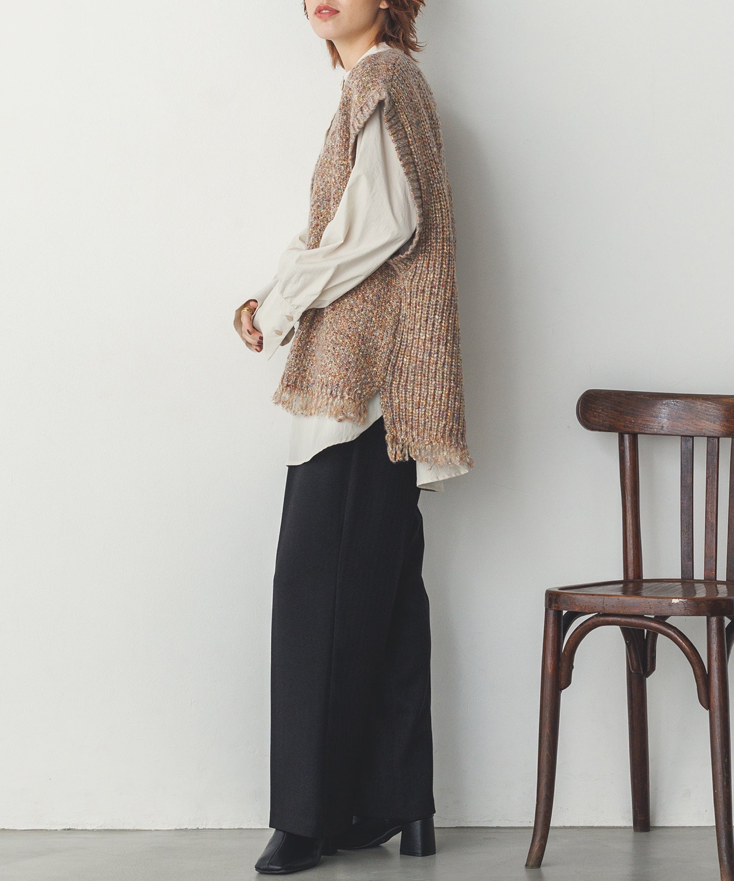 ラメ混フリンジニットベスト