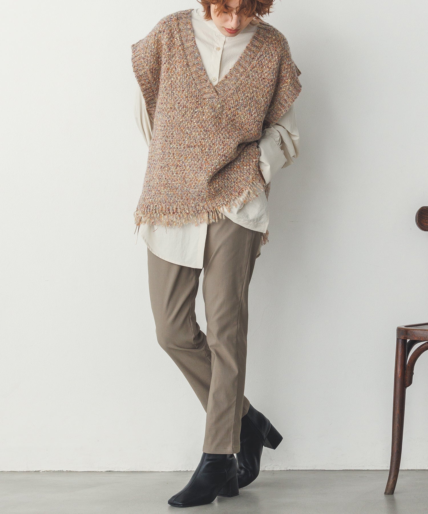 ラメ混フリンジニットベスト