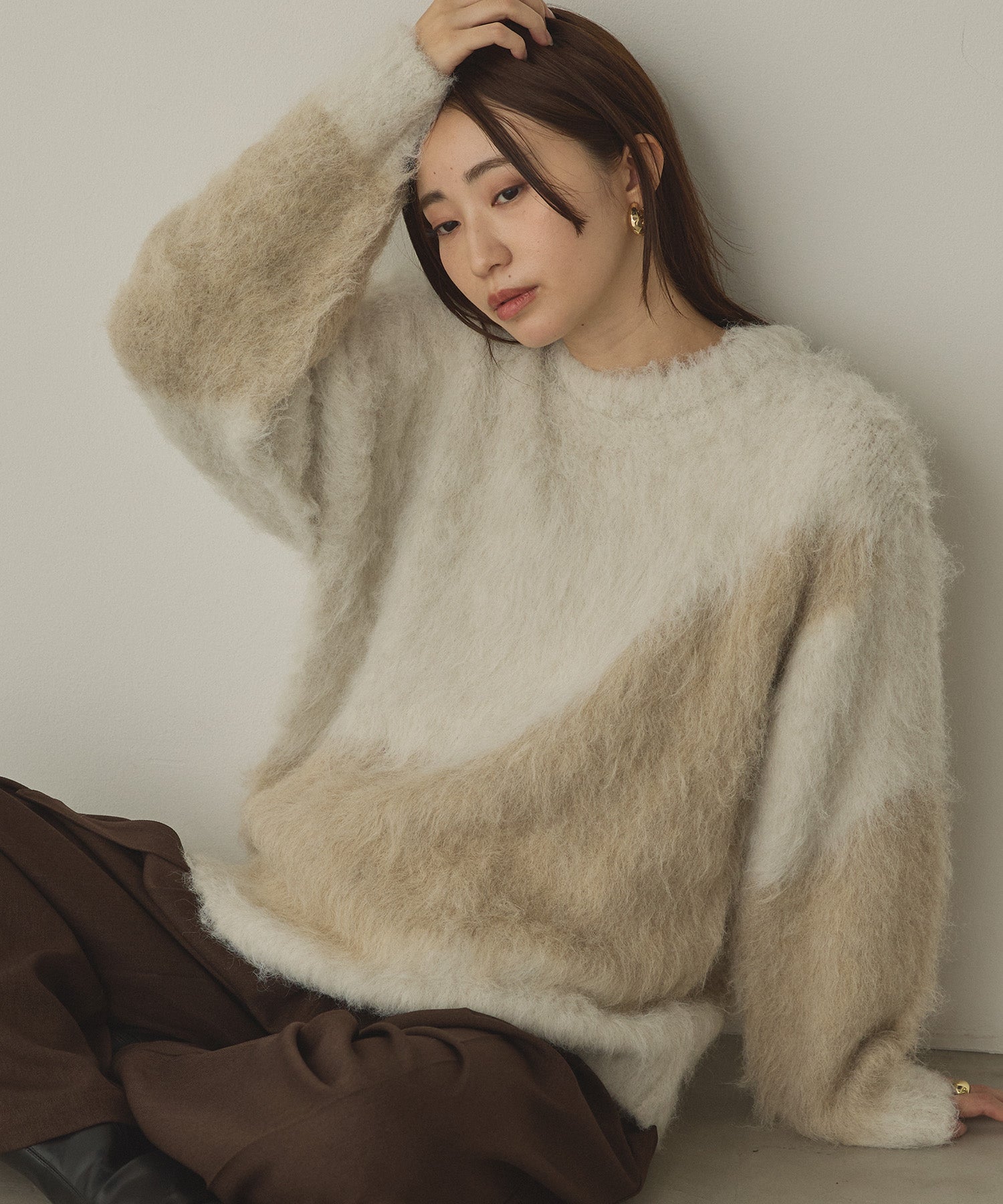 【WEB限定/別注】【新色追加】ニュアンス柄ブロッキングニット