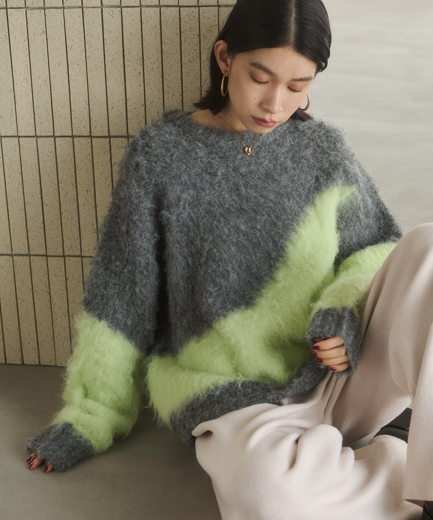 【WEB限定/別注】【新色追加】ニュアンス柄ブロッキングニット