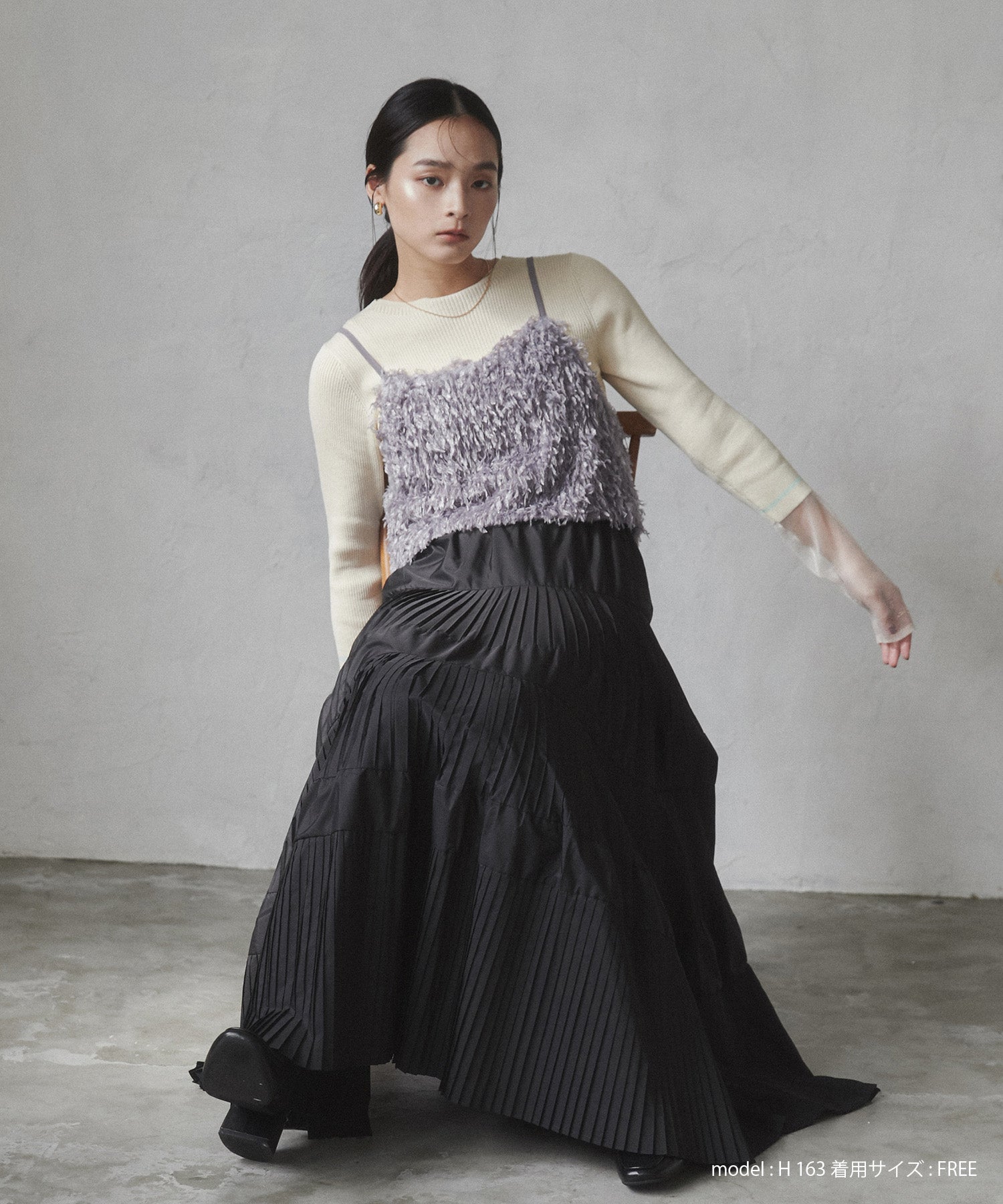 袖シアー 切替リブニット