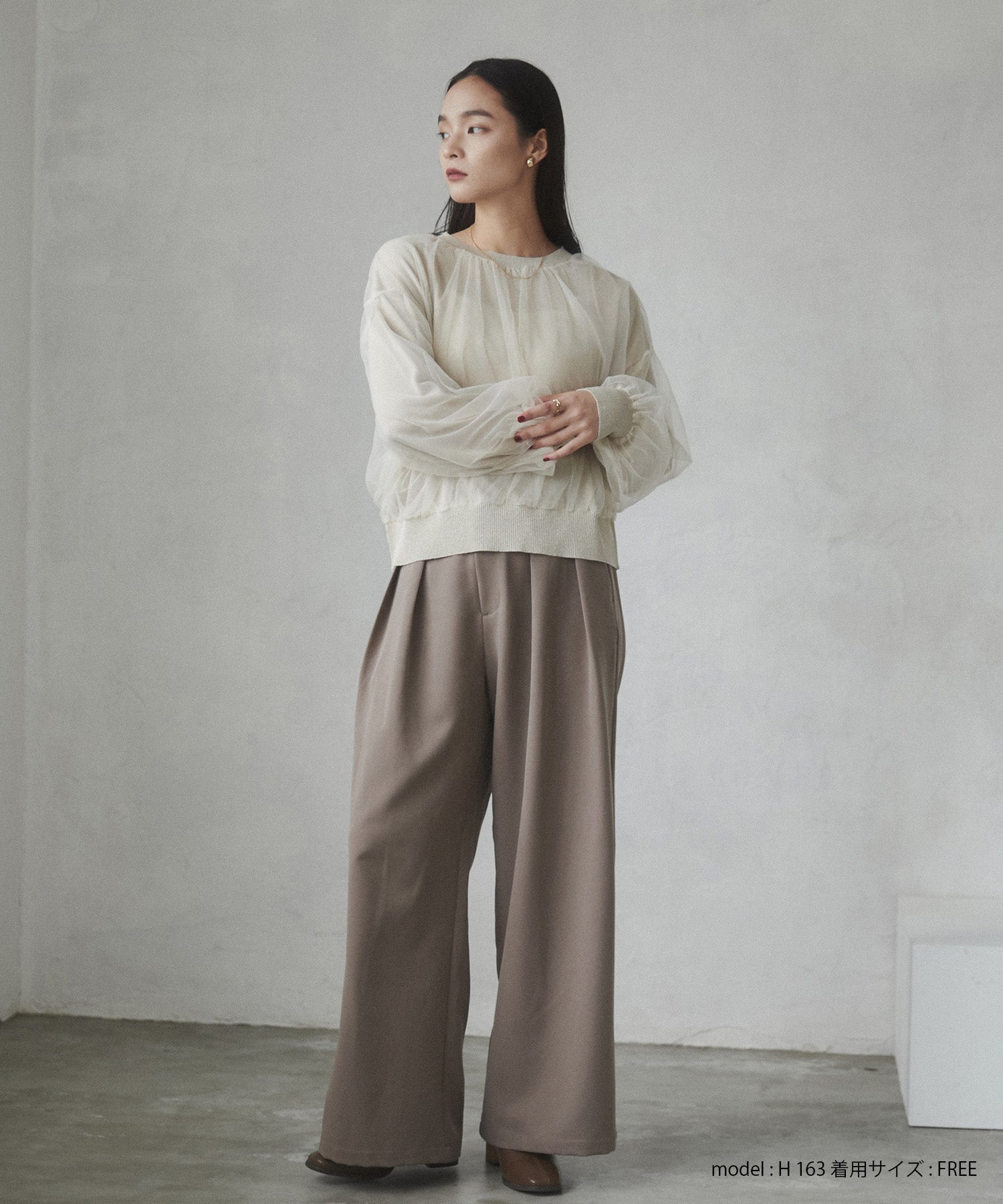 ラメニット チュールレイヤードトップス