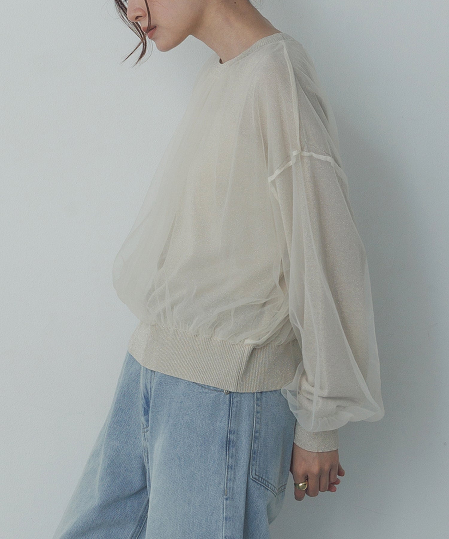 ラメニット チュールレイヤードトップス