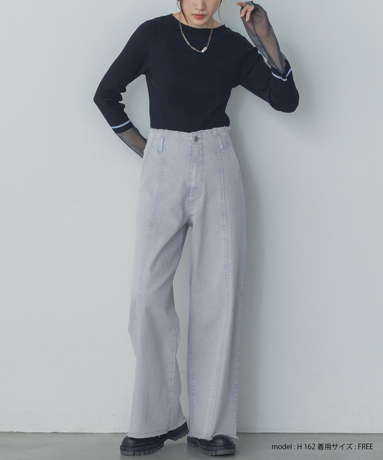 袖シアー 切替リブニット