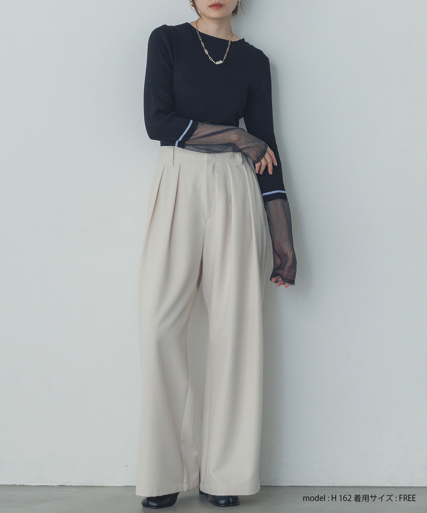 袖シアー 切替リブニット