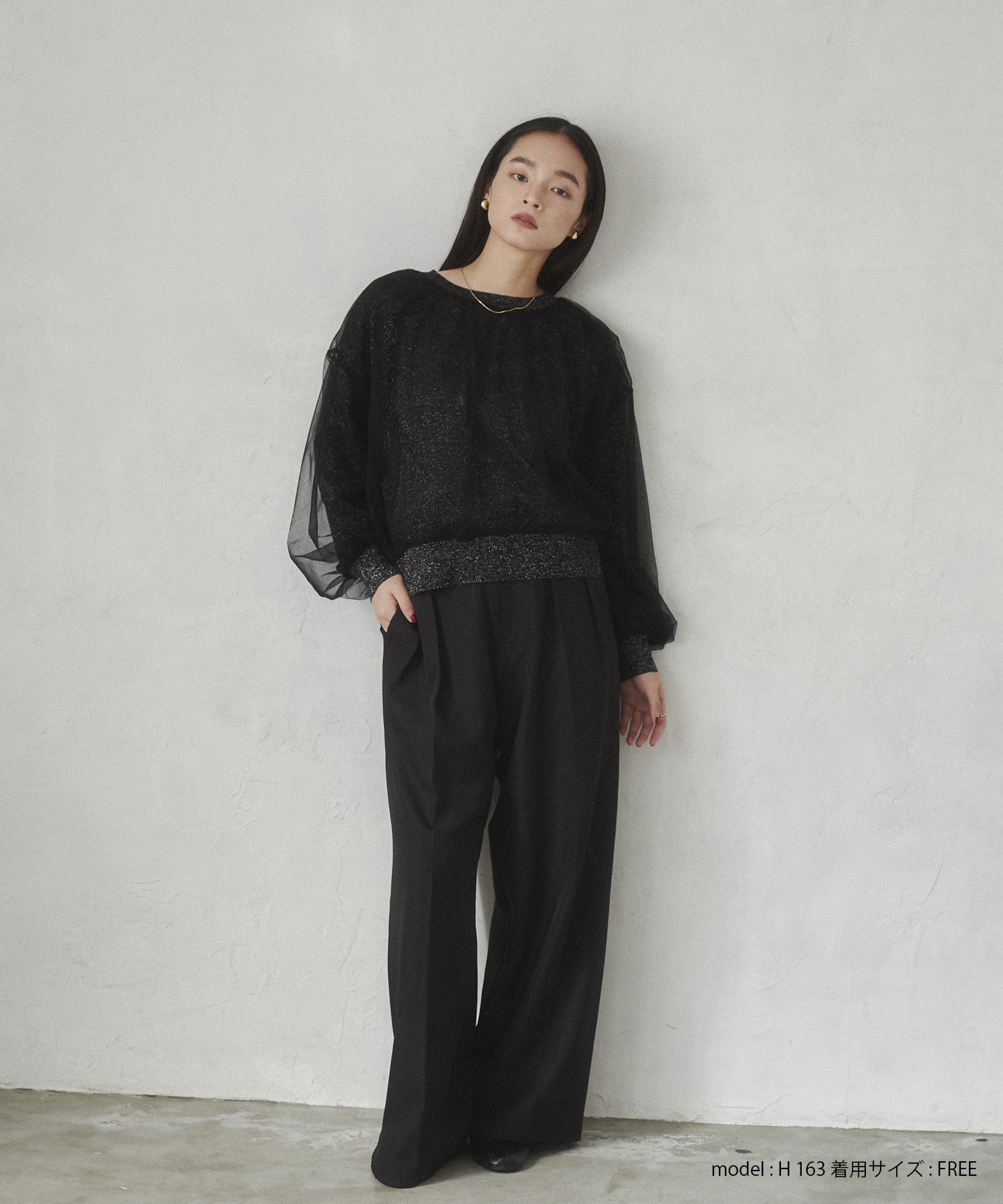 ラメニット チュールレイヤードトップス