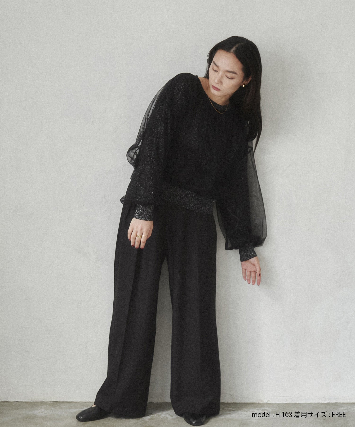 ラメニット チュールレイヤードトップス