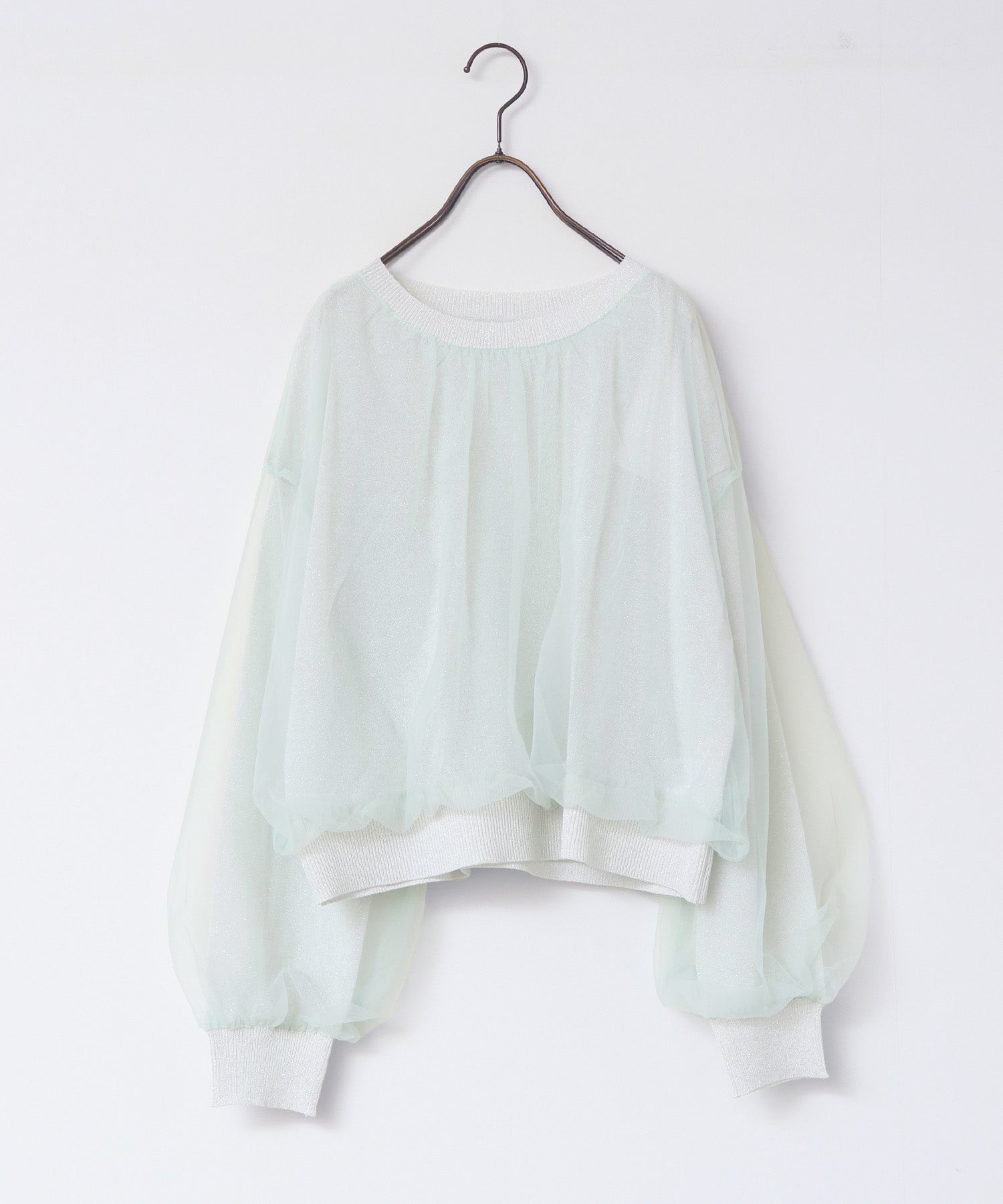 ラメニット チュールレイヤードトップス